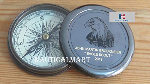 Brújula personalizada de latón con grabado de águila miniatura 7