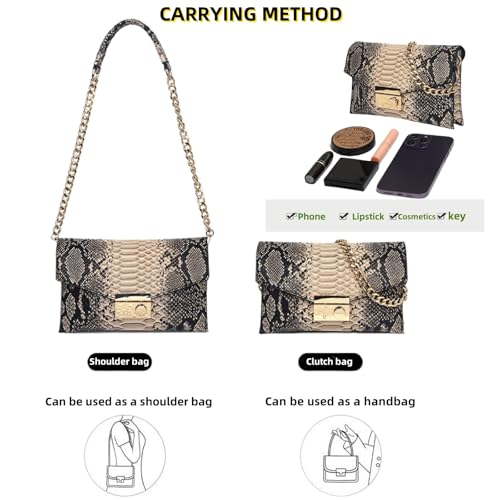 Women's Retro Chain Shoulder bag Snake Print Purse, Leather Crossbody Bag Handbag Evening Bag,Envelope Clutch3