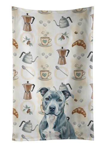 Caroline's Treasures Blue American Staffordshire Terrier Coffee Bar Kitchen Towel Velour Plush Front and Cotton Loop Back Machine Washable