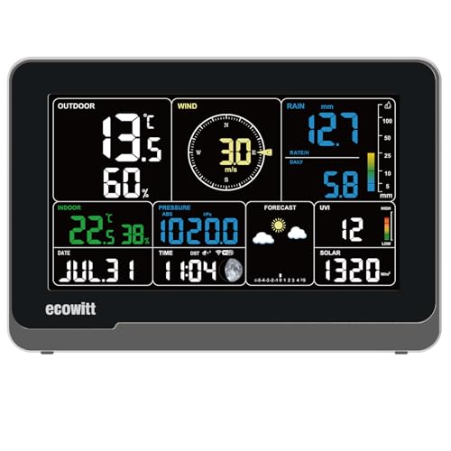 ECOWITT Konsole WS3900_C für Wetterstation, 7,5 Zoll Home Wifi Indoor LCD Farbkonsole, eingebauter 3 in 1 Temperatur-Feuchtigkeits- und barometrischer Druck, Ecosystem IOT Intelligent Linkage Control