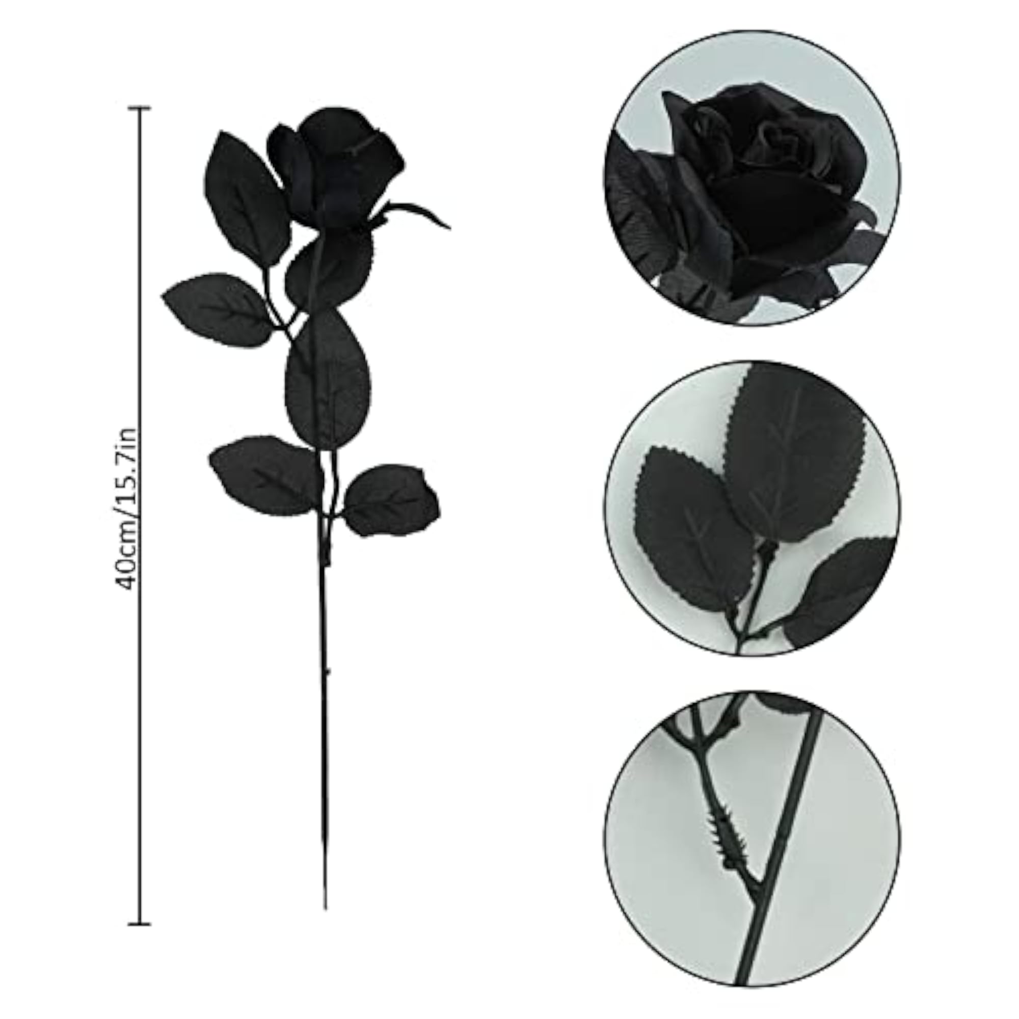 5Pcs Black Artificial Roses for DIY Decor