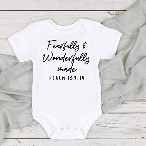 Fearfully and Wonderfully made Onesie, Miracle Baby Announcement, Christian Baby Clothing, Baby Shower Gift, Cute Pregnancy Reveal | WHITE3