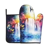 Équipement de cuisine de protection : ces gants de cuisine épais et durables WZYWHJ Rainforest Waterfall Picture et maniques de sécurité sont conçus pour garder vos mains à l'abri de la chaleur pendant la cuisson, la cuisson ou le barbecue.