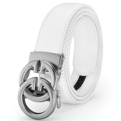 Men's Leather Ratchet Belt with Luxury Designer Buckle - Adjustable Dress Belt for Perfect Fit