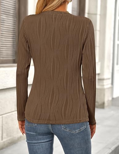 PRETTYGARDEN Long Sleeve Tops for Women 2025 Spring Fall Trendy Business Dressy Casual Shirts Crewneck Textured Blouse