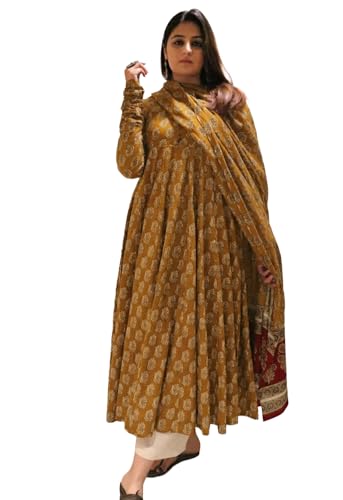 Image of Klosia Women Printed Anarkali Kurta and Pant Set with Dupatta | Printed Kurta Set | Viscose Kurta Set | Women Kurta Set | Summer Suit Set |
