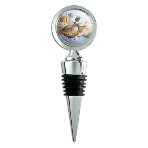 Pheasants in the Snowy Farm Field Wine Bottle Stopper