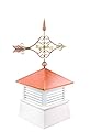 Manchester Vinyl Cupola with Victorian Arrow Weathervane, Perfect size for a 2 Car Garage or Smaller House, 30” square x 73” high, Pure Copper Roof