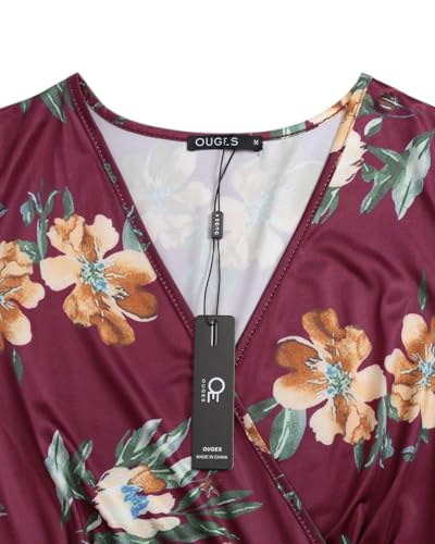 OUGES Women's V-Neck Pattern Pocket Maxi Long Dress(Floral-33, Small)