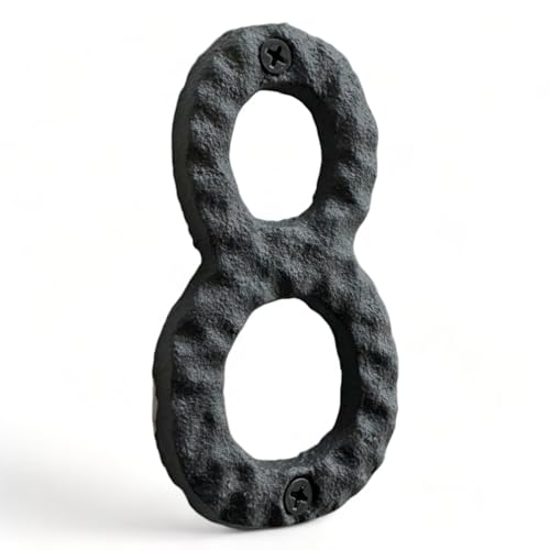 NACH House Numbers for Outside, 4 inch Black Address Numbers for House - Number 8 - Rustic Numbers for Outside with Mounting Hardware - Thumbnail 2
