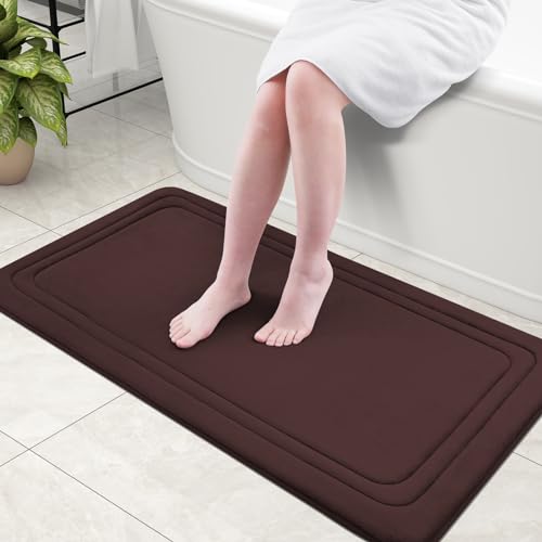 Grandaily Memory Foam Bath Mat Rug 44x24, Ultra Soft, Non-Slip and Absorbent Bathroom Rugs, Machine Wash Dry, Comfortable Bath Carpet for Bathroom Floor, Tub and Shower, Brown