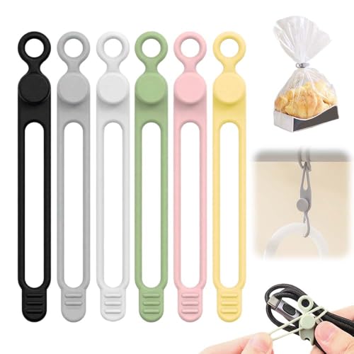 Data Cable Organizer, 2025 New Reusable Silicone Cable Ties, Elastic Cord Organizer Straps for Phone Charger, Computer Wires & Earphone Management, Multipurpose Home & Office Use (6PCS)
