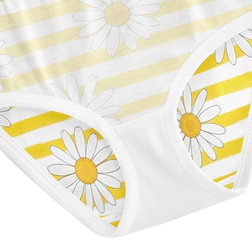 Toddler Panties, White Daisies Yellow Striped Girls Underwear Cotton, 2–8 Years4