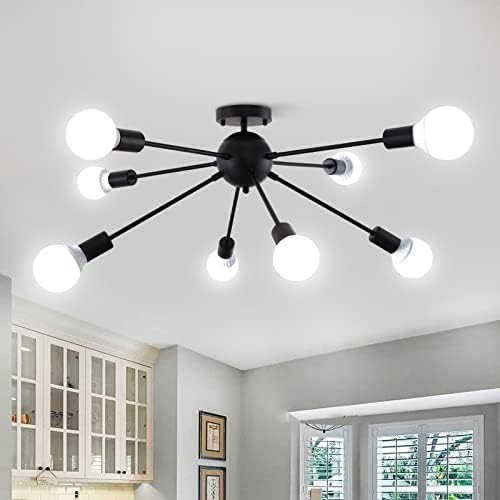 ASHUAQI Sputnik Ceiling Light Black, 8-Light E27 Base Modern Chandeliers Industrial Ceiling Lights for Living Room, Kitchen, Bedroom, Dining Room, Hallway, Home Office