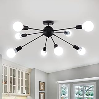 ASHUAQI Sputnik Ceiling Light Black, 8-Light E27 Base Modern Chandeliers Industrial Ceiling Lights for Living Room, Kitchen, Bedroom, Dining Room, Hallway, Home Office