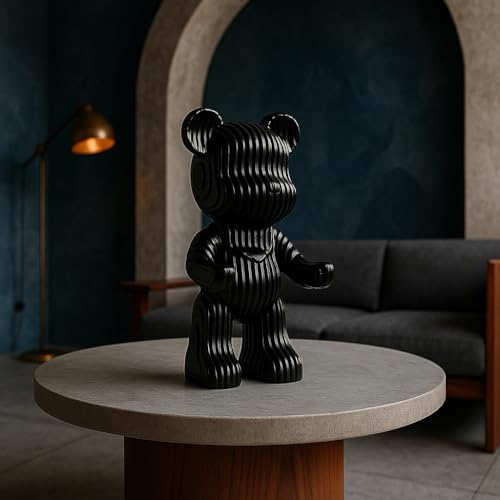 Image of Xtore Modern Abstract Black Bear Figurine | Resin Home Decor Accent | Contemporary Art Piece | Unique Decor for Living Room, Office, or Shelf | Creative Gift Idea (Black)