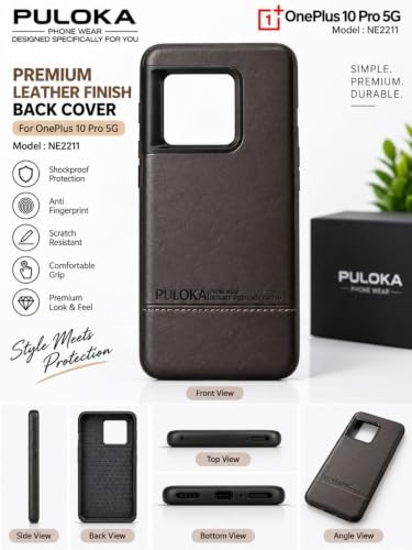 Image of PU Leather Phone Case for one Plus 10 pro 5g with Stitching Detail, Dark Brown