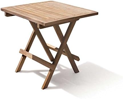 Jati Small Wooden Folding Picnic Table - Teak, Square, Straight Slats, Delivered Ready-Assembled