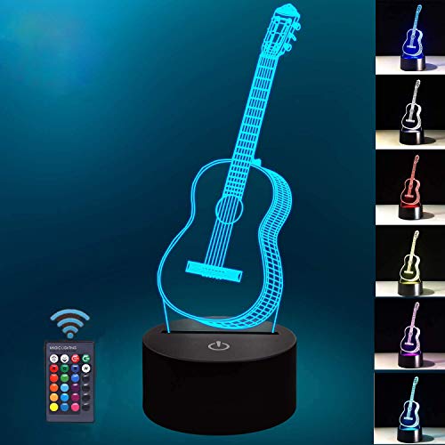 Lámpara de ilusión óptica 3D Lámpara de noche LED, lámpara de mesa de escritorio de 7 colores Luces de escultura de arte LED para niños con cable USB y control remoto - Regalos perfectos (guitarra)
