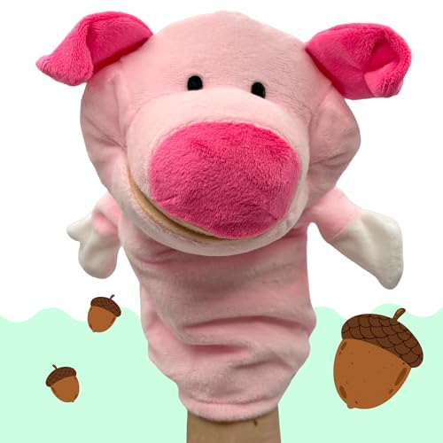 PLAYZOCO Marioneta Mano Peluche de Cerdito, Títere de Mano de Cerdo, Finger Puppet, Marioneta Animales, Juguete Educativo, Material Algodón de Felpa y PP, Tamaño 25 cm, Diseño Cerdo