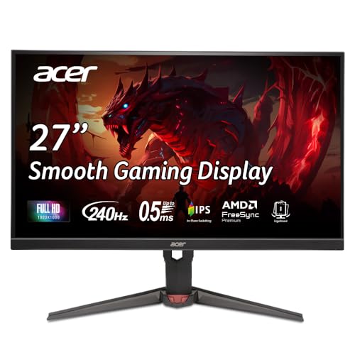 acer Nitro XV270 W3 Gaming Monitor 27 Inch (69 cm Screen) Full HD, IPS, 240Hz, up to 0.5ms (GtG), DP 1.4, 2xHDMI 2.0, Height-Adjustable, Rotatable (Pivot), FreeSync Premium