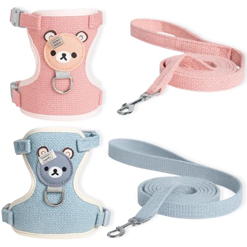 Pack of 2, 2er Set Hasenleine, Kaninchen Leine für Zwergkaninchen, Leichtes Geschirr für Kleintiere, Blau und Rosa (S), Ideal für Spaziergänge und Reisen