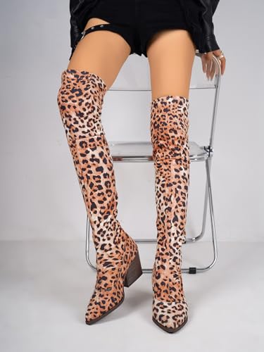 Over-the-Knee Leopard Print Boots, Pointed Toe3