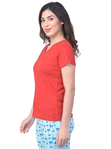 Image of Clovia Women's Cotton Rich Solid Short Sleeve T-Shirt - Red