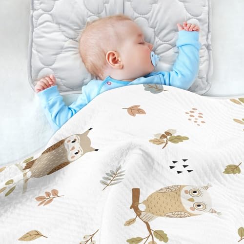 Image of Owls Autumn Leaves Baby Swaddle Blanket for Boys and Girls, Muslin Baby Receiving Swaddle Blanket, Soft Cotton Nursery Swaddling Blankets for Newborn Toddler Infant