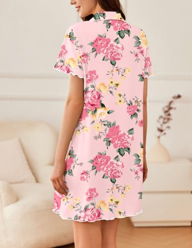 Image of Ekouaer Nightgowns for Women Button Down Sleep Shirt Short Sleeve Sleepwear