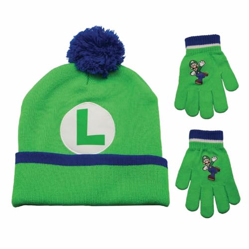 Luigi Girls and Boys Winter Hat and Gloves Set Ages 4-14 Years Kids winter Hat and Gloves Set for Boys and Girls