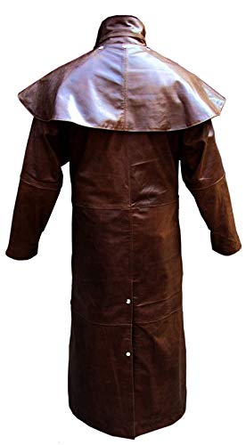 Mens Black & Brown Leather Long Coat Duster Riding Hunting Steampunk Trench Matrix Coats2