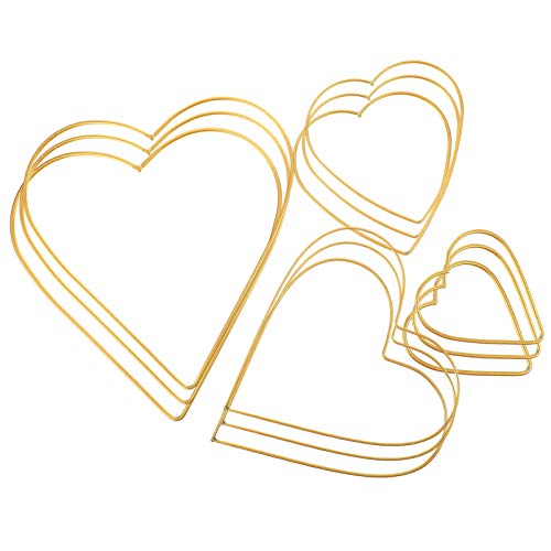 12Pcs Dream Catcher Rings, Heart Shaped Gold Metal Rings Hoops for Crafts, Heart Metal Macrame Hoop Rings Supplies for Crafts Dream Catcher DIY, 4/6/7.8/10.2 Inch