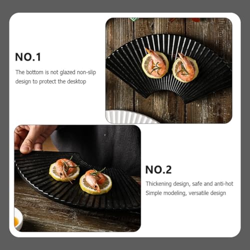 Plato de cerámica negro en forma de abanico para sushi miniatura 4