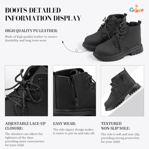 Casazoe Toddler Boys Girls Boots Little Kid Classic Work Boots Side Zipper Casual Walking Hiking Shoe High Top Lace Up Combat Ankle Shoes4