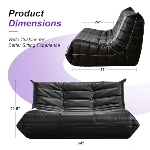 Image of Hobestluk Bean Bag Chair Giant Bean Bag Sofa 2 Seater Bean Bag Chairs for Adults, Loveseat Floor Chair, Leather Bean Bag Chairs for Living Room Bedroom Dorm (Black, Loveseat)