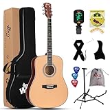 Winzz Akustikgitarren 4/4, Anfänger Gitarren 41 Zoll mit Gitarrentkoffer, Stimmgerät, Gurt, Plektren, Extra Saite und Gitarrenständer (natürlich)