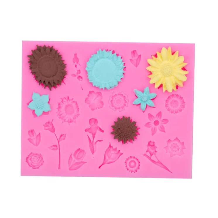 22 Cavities Sunflower Tulip Flowers Blossom, Rose Fondant Mould, Peony, Daisy Calendula Lilly Chrysanthemum Jasmine Shape Mould for Cake Decorating Topper, Gumpaste Jelly Candy Resin Mould.