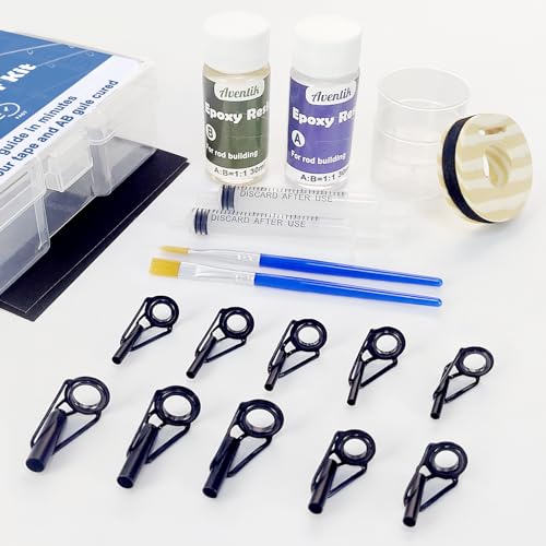 Aventik Fishing Rod Tip Repair Kit Complete with Rod Building Supplies, Glue, Wrapping Thread, Tips Top Eyelet Replacements for Fishing Pole Repair Kit(10pcs-Tip Repair Kit)