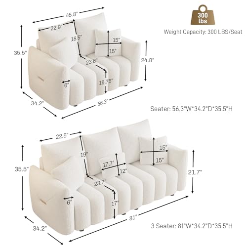 Image of OUYESSIR 2 Pieces Boucle Sofa for Living Room, Modern Deep Seat Loveseat & 3-Seater Couch, Oversized Cloud Sofa Couch Set, Comfy Upholstered Teddy Living Room Furniture, Beige White