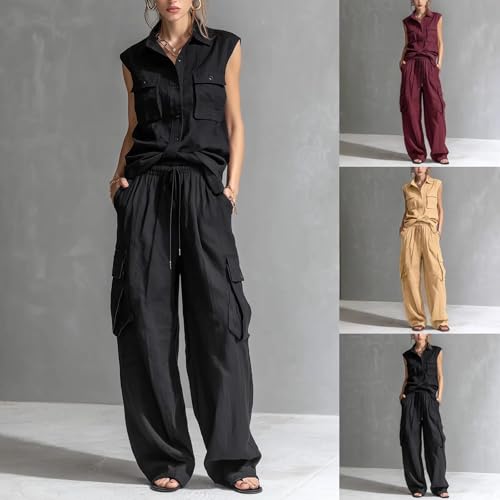 Conjunto de muselina de verano dos piezas informal blusa y pantalón monocolor 2