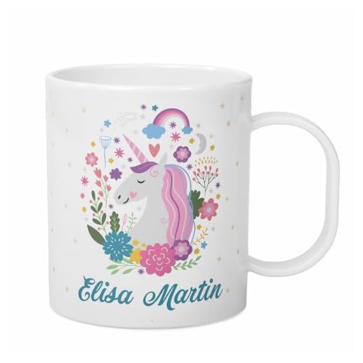 Regalo Original Taza de plástico Infantil Personalizada con Nombre y Unicornio para la Vuelta al Cole 33 cl