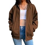 WUFANGBU Jerséis Sudaderas Sudadera con Capucha Sudaderas con Capucha De Gran Tamaño Ropa De Mujer Sudaderas con Capucha con Cremallera Sólidas Tops De Mujer Mangas Largas L Café