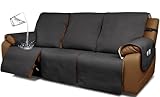 Rwoyno Waterproof Recliner Sofa Cover,Non Slip Couch Cover for Reclining Sofa Washable Furniture Protector with Elastic Straps Pocket for Kids, Pets (Dark Grey, 3 Seater)