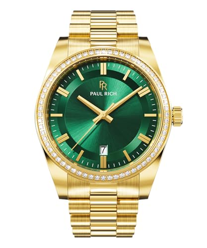 Montre Paul Rich Legacy pour homme en acier vert et doré de 40 mm de diamètre