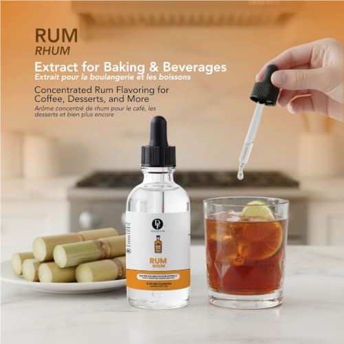 Image of Dolce Flav Natural Rum Extract - 2 Ounce Water-Soluble Kosher, Sugar-Free, Alcohol-Free Baking Flavor Concentrate for Cakes, Cocktails & Rum Raisin Desserts, Includes Measured Dropper