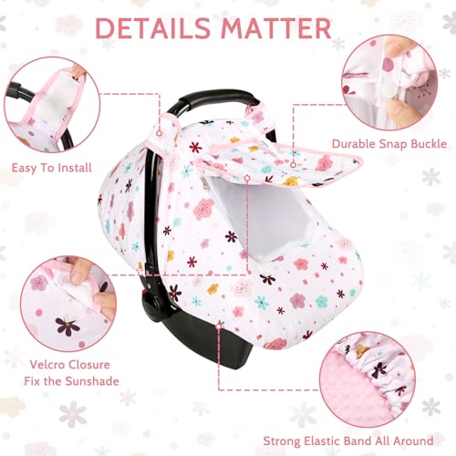Image of Pea Pod Car Seat Cover Baby, Infant Car Seat Canopy Covers with 2 Layers Windows of Breathable Mesh Fabric, Lightweight Polyester, Soft Minky Dot Backing (Floral Pattern)