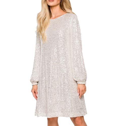 Mini robe à paillettes scintillantes à manches longues pour cocktail et Noël