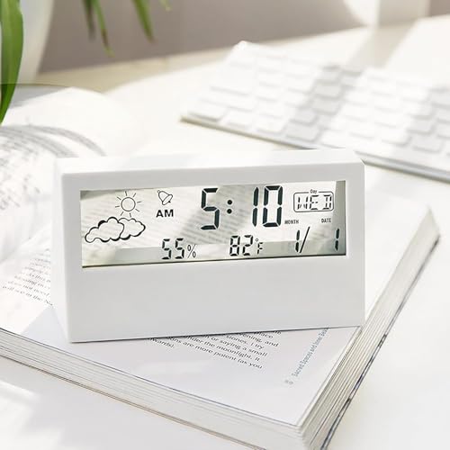 Image of Kadio Desk Clock, Digital Alarm Clock with Transparent Modern Design, Temperature, Humidity, Snooze, Aesthetic Home Decor, Office Decor, Battery Operated Table Clock for Bedroom, Office Shelf Etc
