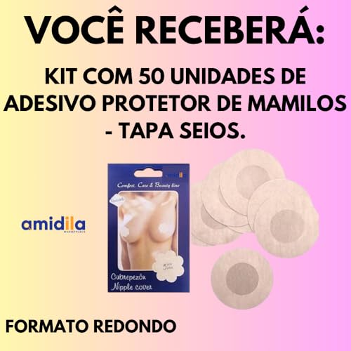 Kit 50 Tapa seios Adesivo Mamilo Bico de Peito Amidila Tecido Minimalista